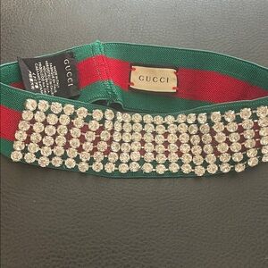 Gucci Green & Red Crystal-Embellished Elastic Headband